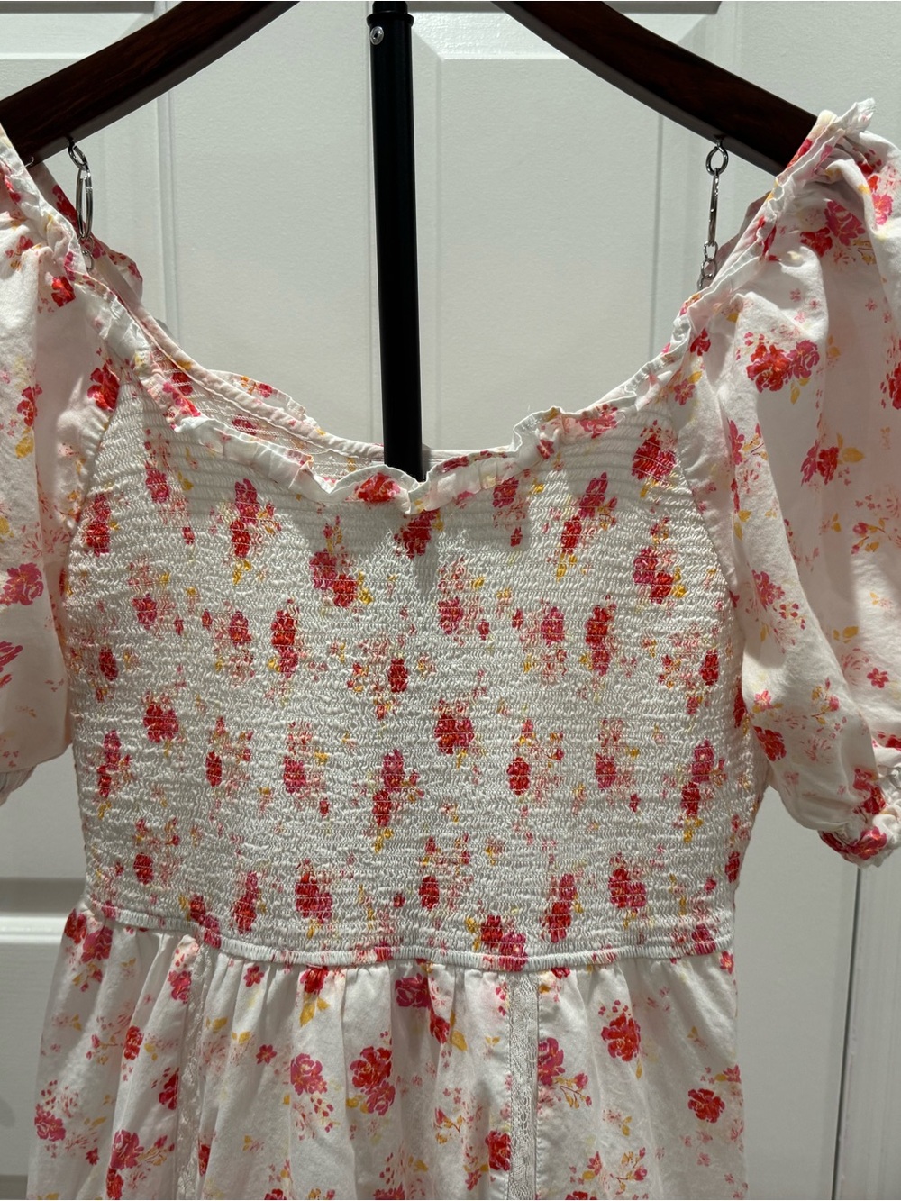 LoveShackFancy Pink & White Floral Puff-Sleeve Midi Dress Summer Feminine Small - Picture 3 of 6